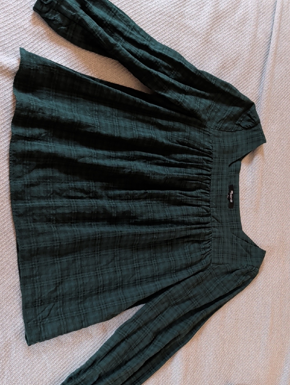 Madewell Dark Green Plaid Peasant Blouse